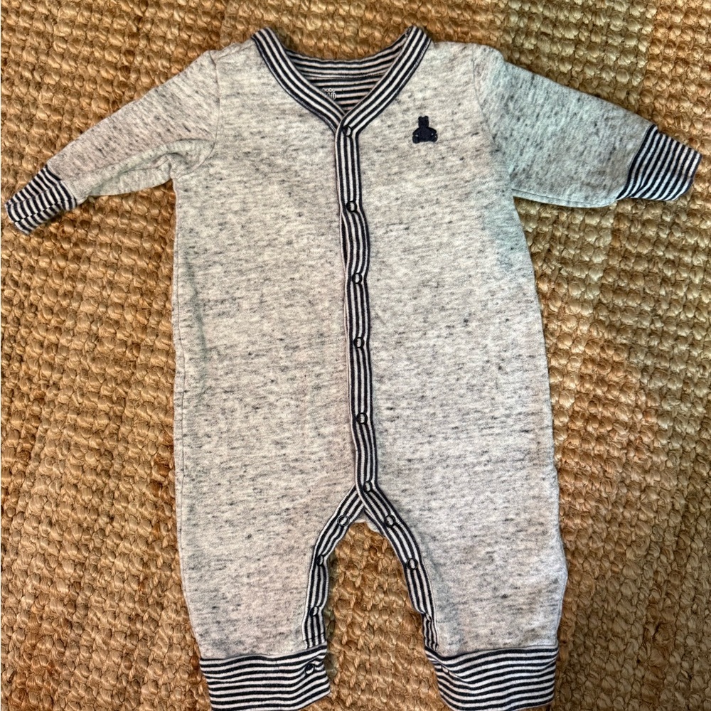 GAP Gray and Black Footies One Piece with Striped Trim